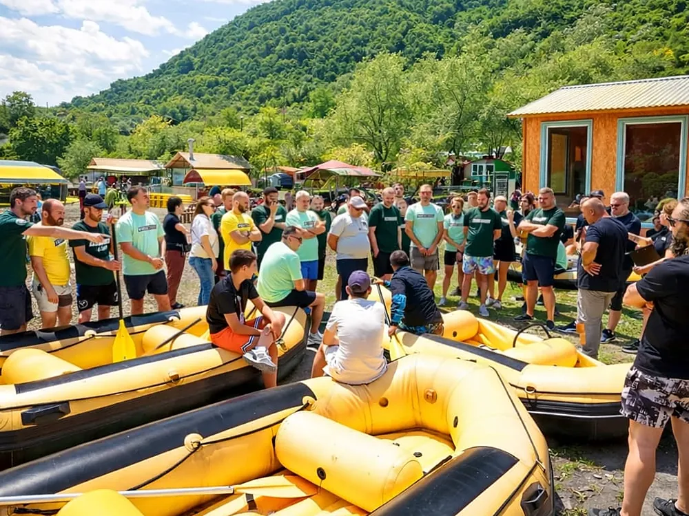 Safety briefing before rafting at the Zemo Amirni camp